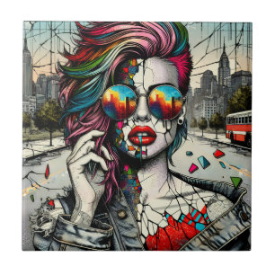 Grunge Art   Gebroken vrouw Abstract Tegeltje