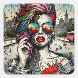Grunge Art | Gebroken vrouw Abstract Vierkante Sticker