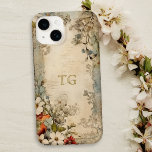 Grunge Artisan Botanisch Monogram Case-Mate iPhone 14 Hoesje<br><div class="desc">Artistieke  stijl scharlaken,  witte en stoffige blauwe bloemen met salie en bruin gebladerte op verdrietig ambachtelijk perkament met optioneel tekstveld voor jouw naam of monogram.</div>