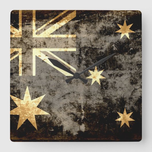 Grunge Australia Flag 3 Vierkante Klok (Voorkant)
