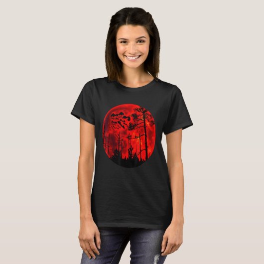Grunge Bats Flying Gothic Blood Red Moon T-shirt (Voorkant volledig)