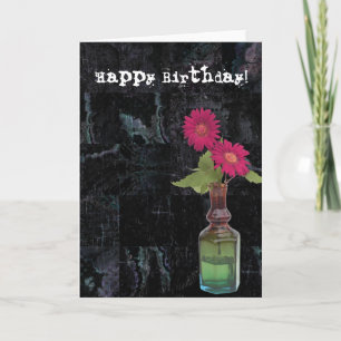 Grunge Birthday Flowers in Vase Kaart