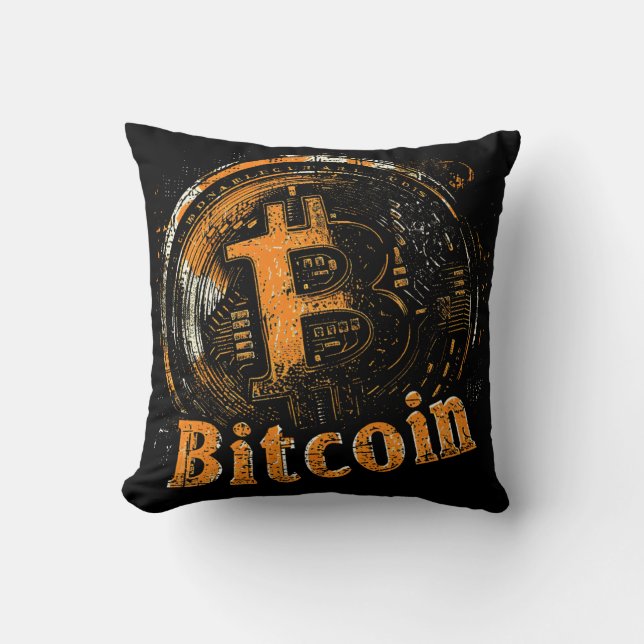 Grunge Bitcoin logo crypto blockchain Design Kussen (Voorkant)