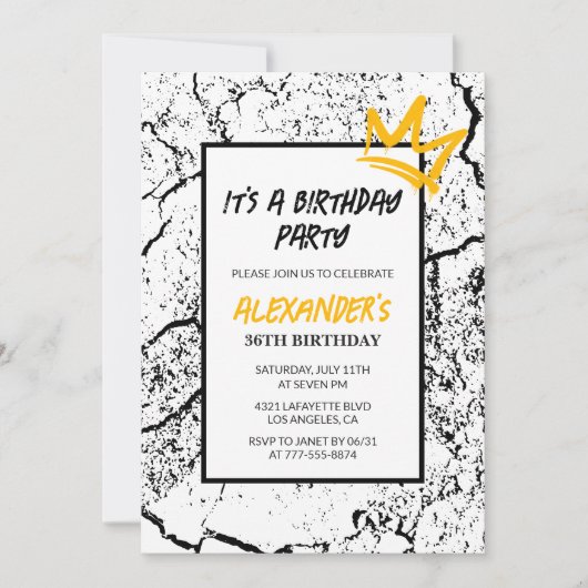 Grunge Black 36e verjaardag uitnodiging Graffiti (Voorkant)
