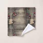 Grunge Black and Cream with Red Hearts Bad Handdoek (Wasdoekje)