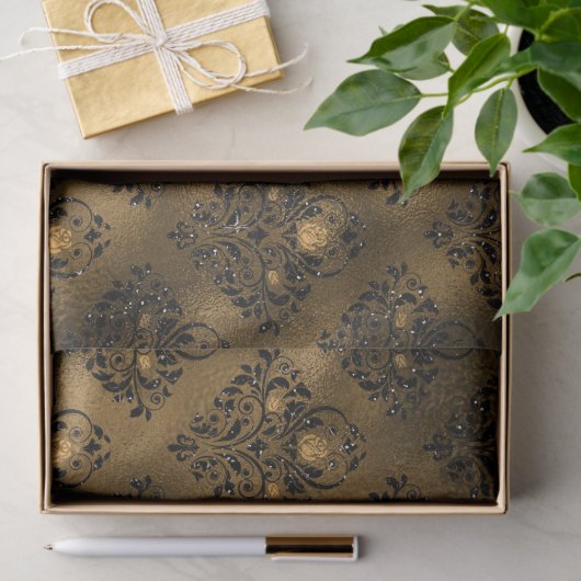  Grunge Black en Gold Roos Damask Tissuepapier (Geschenk)