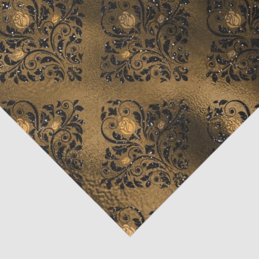  Grunge Black en Gold Roos Damask Tissuepapier (Detail)