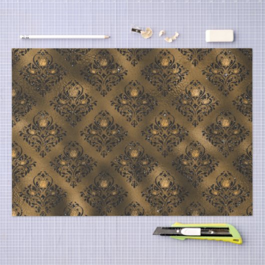  Grunge Black en Gold Roos Damask Tissuepapier (Craft)