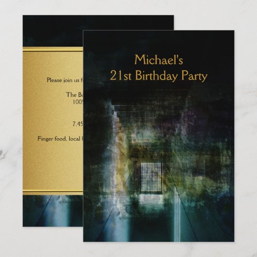 Grunge Black & Gold Metal 21st Birthday Mans Kaart (Voorkant / Achterkant)