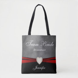 Grunge Black, Gray and Red Team Bride Tote Bag