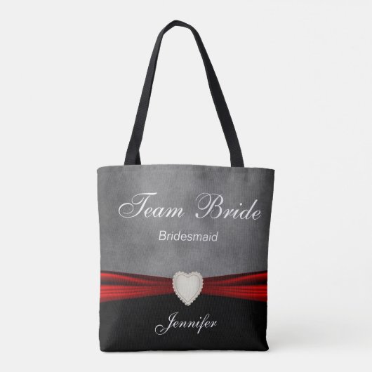 Grunge Black, Gray and Red Team Bride Tote Bag (Achterkant)