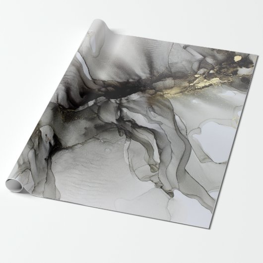 Grunge Black Grey Gold Cadeaupapier (Uitgerold)