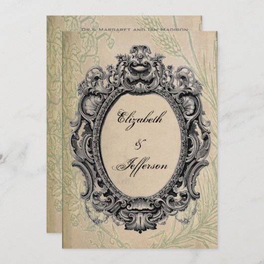 Grunge Black  Lijst Wedding Invitations Kaart (Voorkant / Achterkant)