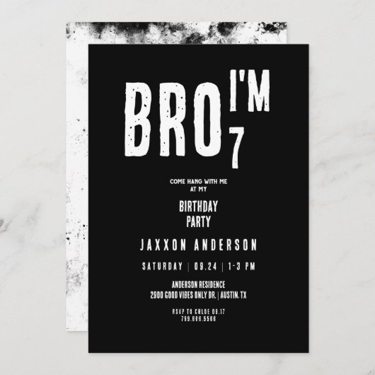 Grunge Black & White Boy Verjaardagsfeest Kaart (Voorkant / Achterkant)