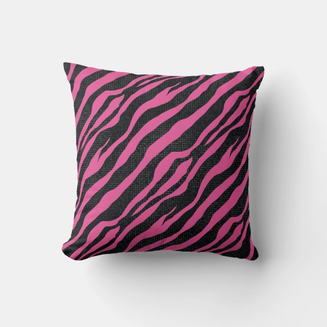 Grunge Black Zebra Stripe op roze Kussen (Voorkant)