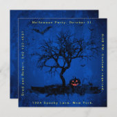 Grunge Blauw Spooky Halloween Feestuitnodiging Kaart (Voorkant / Achterkant)