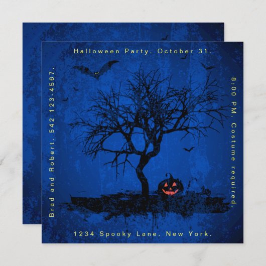 Grunge Blauw Spooky Halloween Feestuitnodiging Kaart (Voorkant / Achterkant)