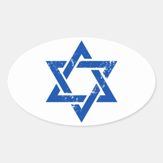 Grunge Blauwe Ster van David Ovale Sticker (Voorkant)