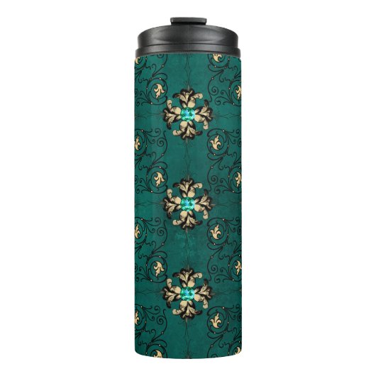 Grunge Blauwgroen en Gold Peacock met de thema Da Thermosbeker (Voorkant)