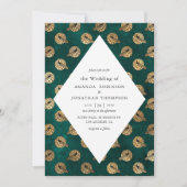  Grunge Blauwgroen en Gold Peacock Wedding Kaart (Voorkant)