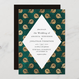 Grunge Blauwgroen en Gold Peacock Wedding Kaart