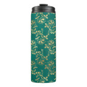  Grunge Blauwgroen en Gouden Bladgroen Thermosbeker (Voorkant)