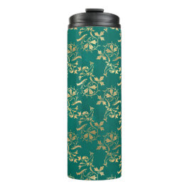 Grunge Blauwgroen en Gouden Bladgroen Thermosbeker