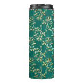  Grunge Blauwgroen en Gouden Bladgroen Thermosbeker (Achterkant)