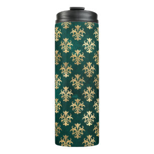 Grunge Blauwgroen en gouden damast Thermosbeker