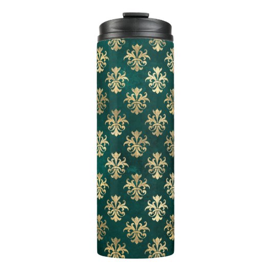 Grunge Blauwgroen en gouden damast Thermosbeker (Voorkant)