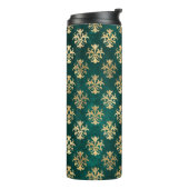 Grunge Blauwgroen en gouden damast Thermosbeker (Gedraaid links)