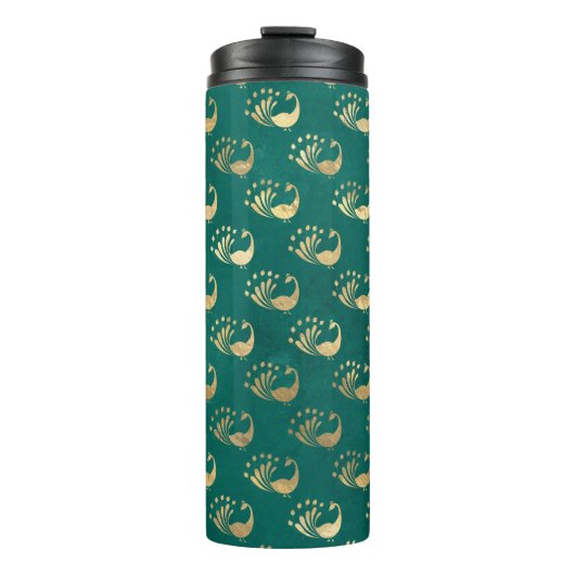 Grunge Blauwgroen en gouden Peacock Thermosbeker (Voorkant)