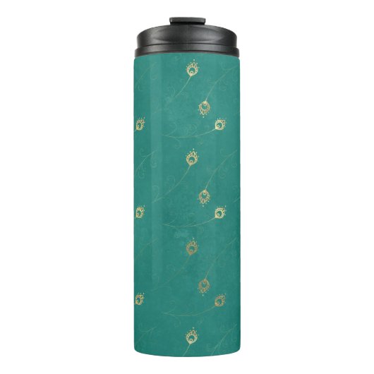  Grunge Blauwgroen en gouden Peacock Thermosbeker (Voorkant)