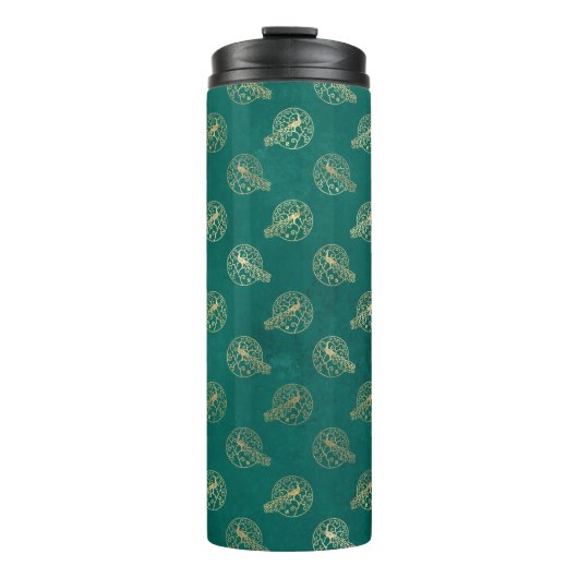 Grunge Blauwgroen en gouden Peacock Thermosbeker (Voorkant)