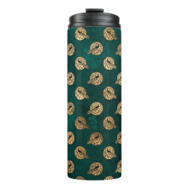 Grunge Blauwgroen en gouden Peacock Thermosbeker