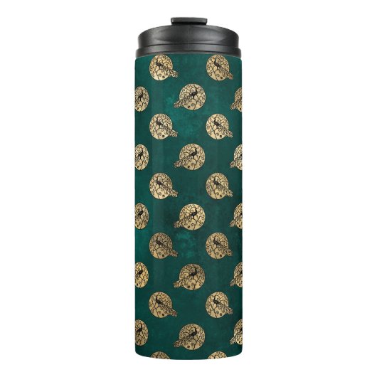  Grunge Blauwgroen en gouden Peacock Thermosbeker (Voorkant)