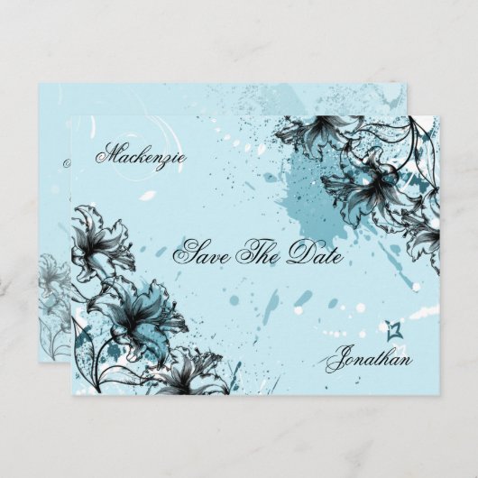  Grunge Blauwgroen Zwart Bewaar de datum Aankondigingskaart (Voorkant / Achterkant)