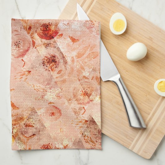 Grunge bloemenpatroon. Koraal achtergrond. Theedoek (Quarter Fold)