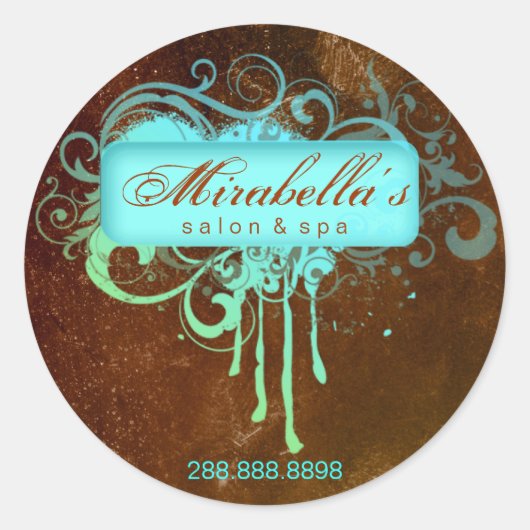 Grunge bloemensalon sticker spa blauw bruin (Voorkant)