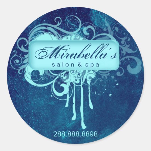 Grunge bloemensalon sticker spa blauw denim (Voorkant)