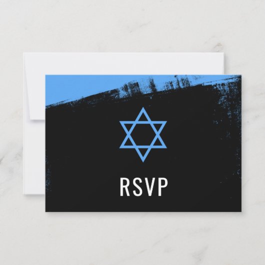 Grunge Blue Black Bar Mitzvah RSVP (Voorkant)