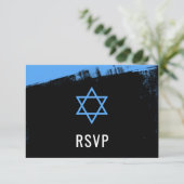 Grunge Blue Black Bar Mitzvah RSVP Kaartje (Staand voorkant)