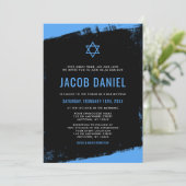 Grunge Blue Black Bar Mitzvah-uitvindingen Kaart (Staand voorkant)