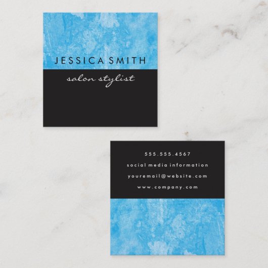 Grunge Blue Black Two Tone Vierkante Visitekaartje (Voorkant / Achterkant)