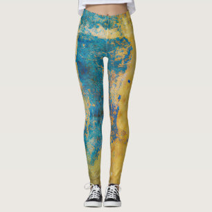 Grunge Blue en Gold Texture Background Leggings