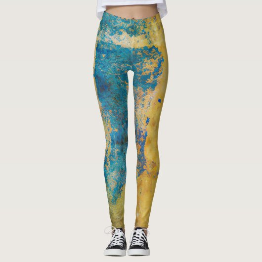 Grunge Blue en Gold Texture Background Leggings (Voorkant)