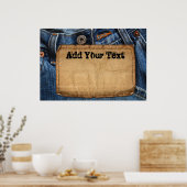 Grunge Blue Jean Denim & Leather Label Custom Poster (Keuken)