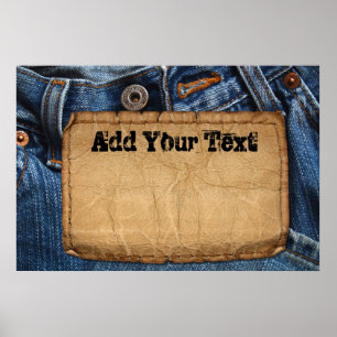 Grunge Blue Jean Denim & Leather Label Custom Poster
