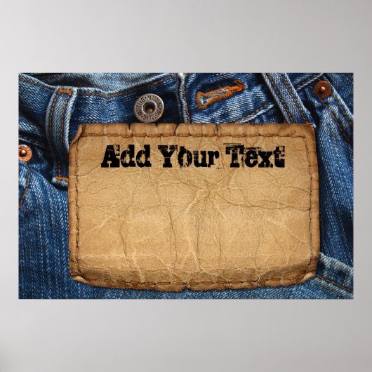 Grunge Blue Jean Denim & Leather Label Custom Poster (Voorkant)