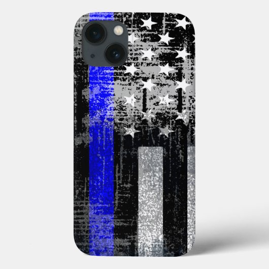 Grunge Blue Line Flag iPhone Case (Achterkant)